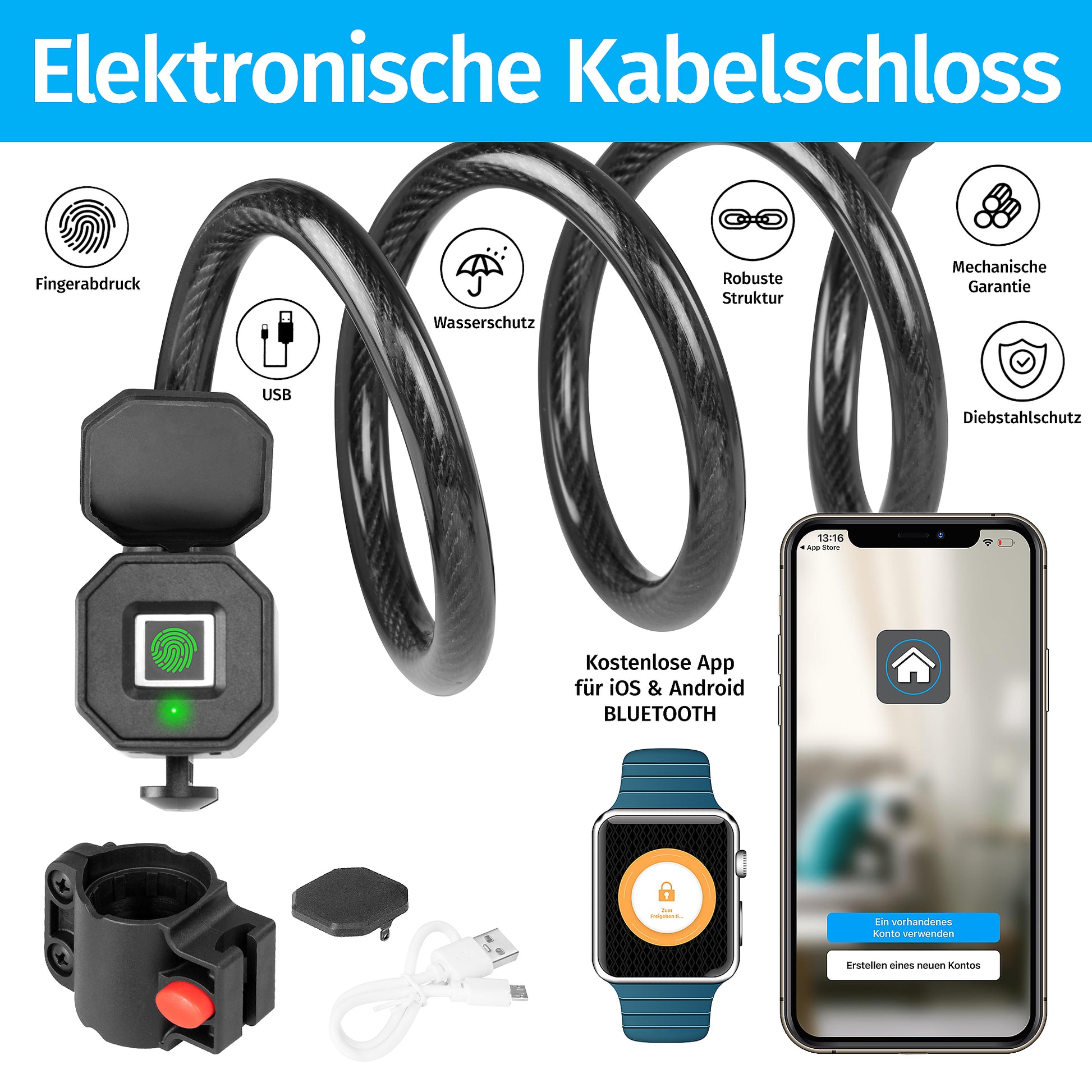 fahrradschloss fingerabdruck lidl Fahrradschloss mit Fingerabdruck und App Steuersteuerung Online kaufen