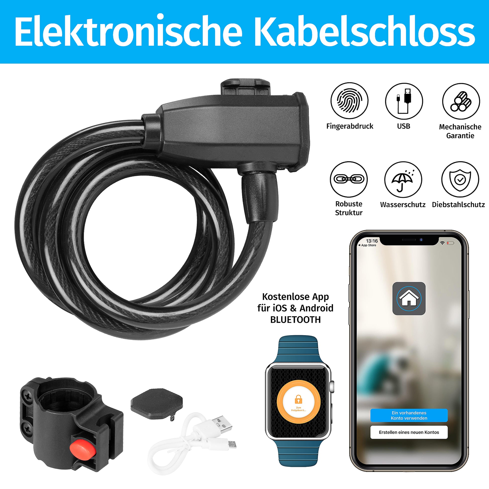 Fahrradschloss mit Fingerabdruck und App Steuersteuerung Online kaufen